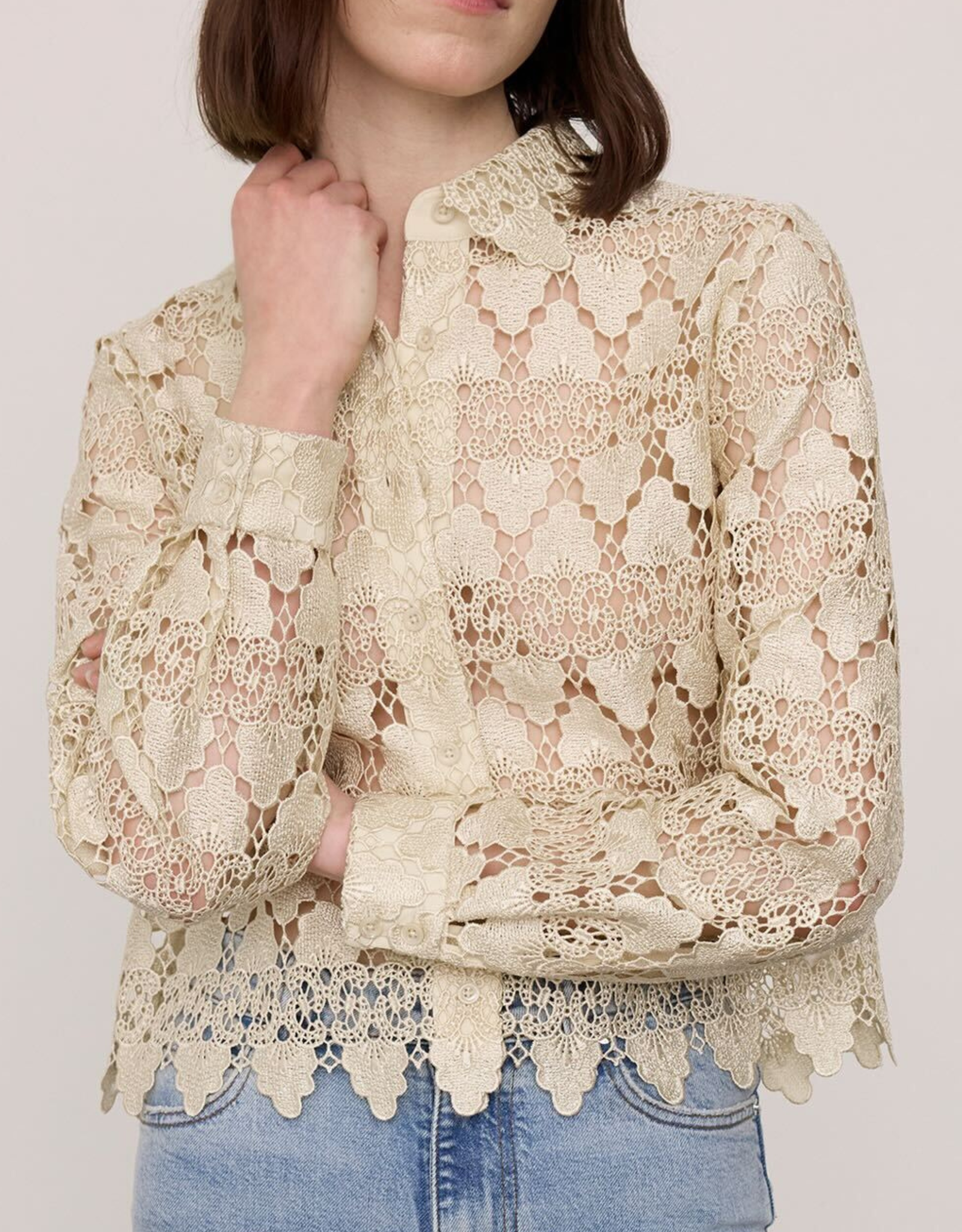FRAME The Lace Button Up L/S Shirt