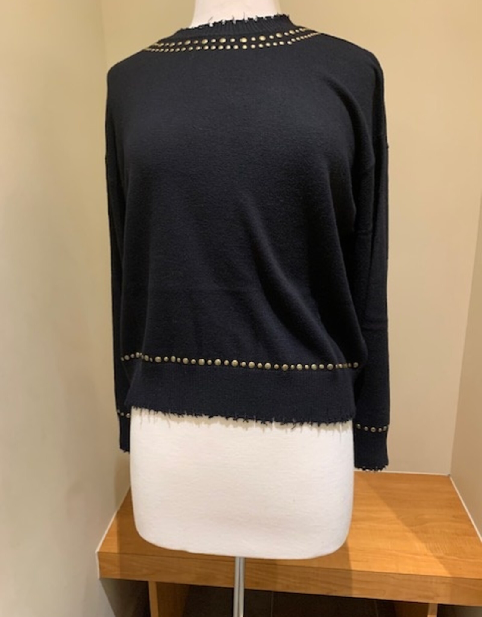MINNIE ROSE  Cotton Cash Studded Crew