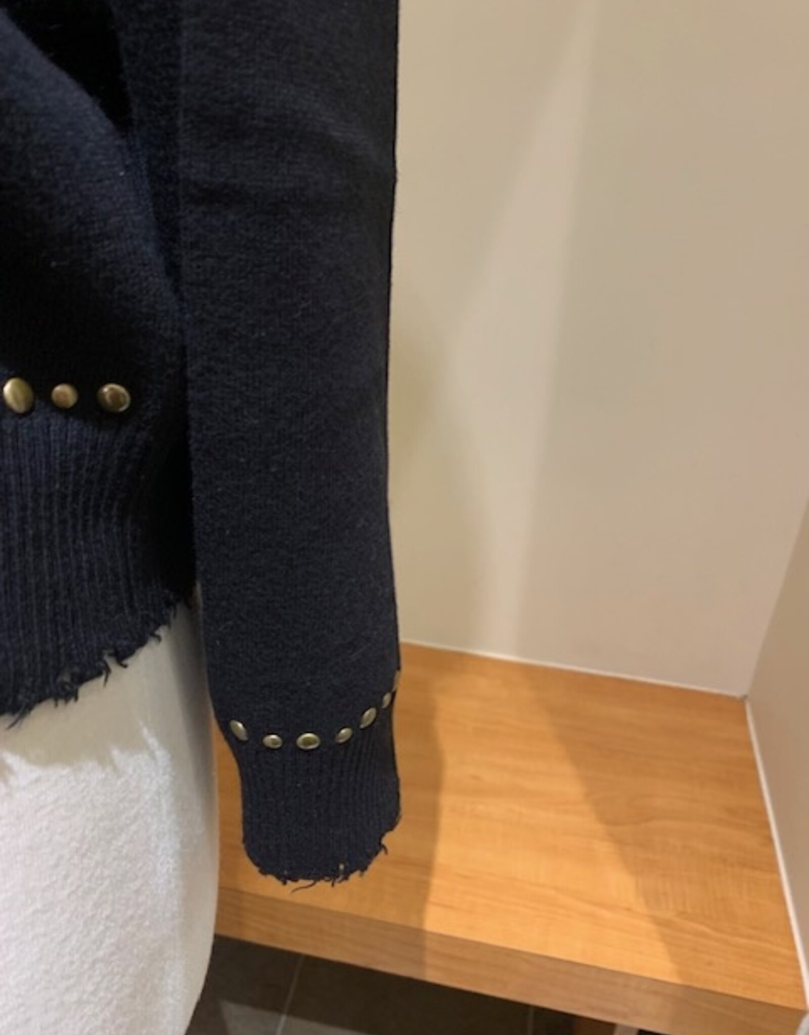 MINNIE ROSE  Cotton Cash Studded Crew