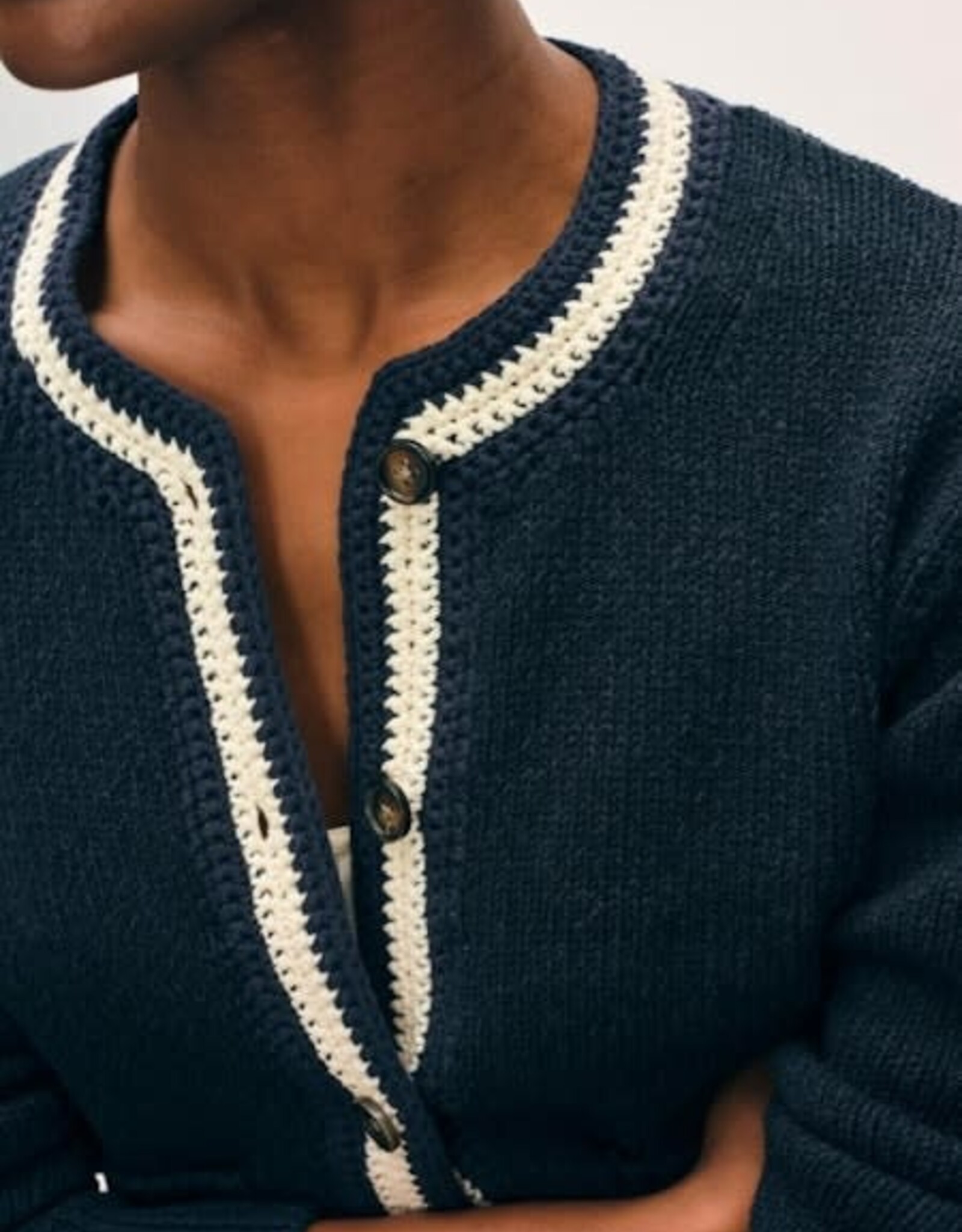 White + Warren Lofty Cotton Crochet Cardigan