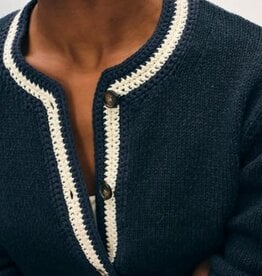 White + Warren Lofty Cotton Crochet Cardigan