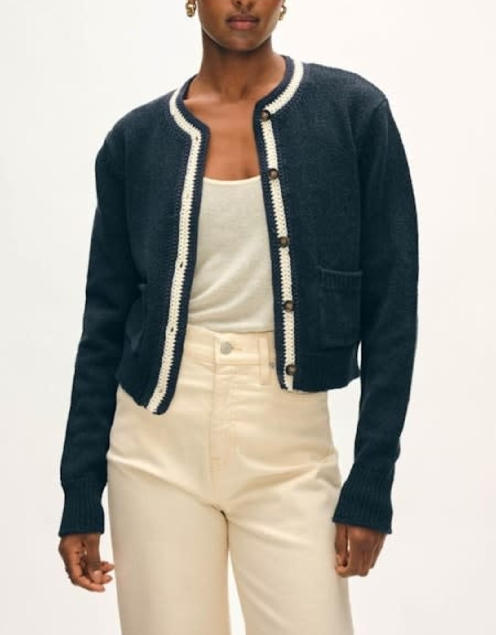 White + Warren Lofty Cotton Crochet Cardigan
