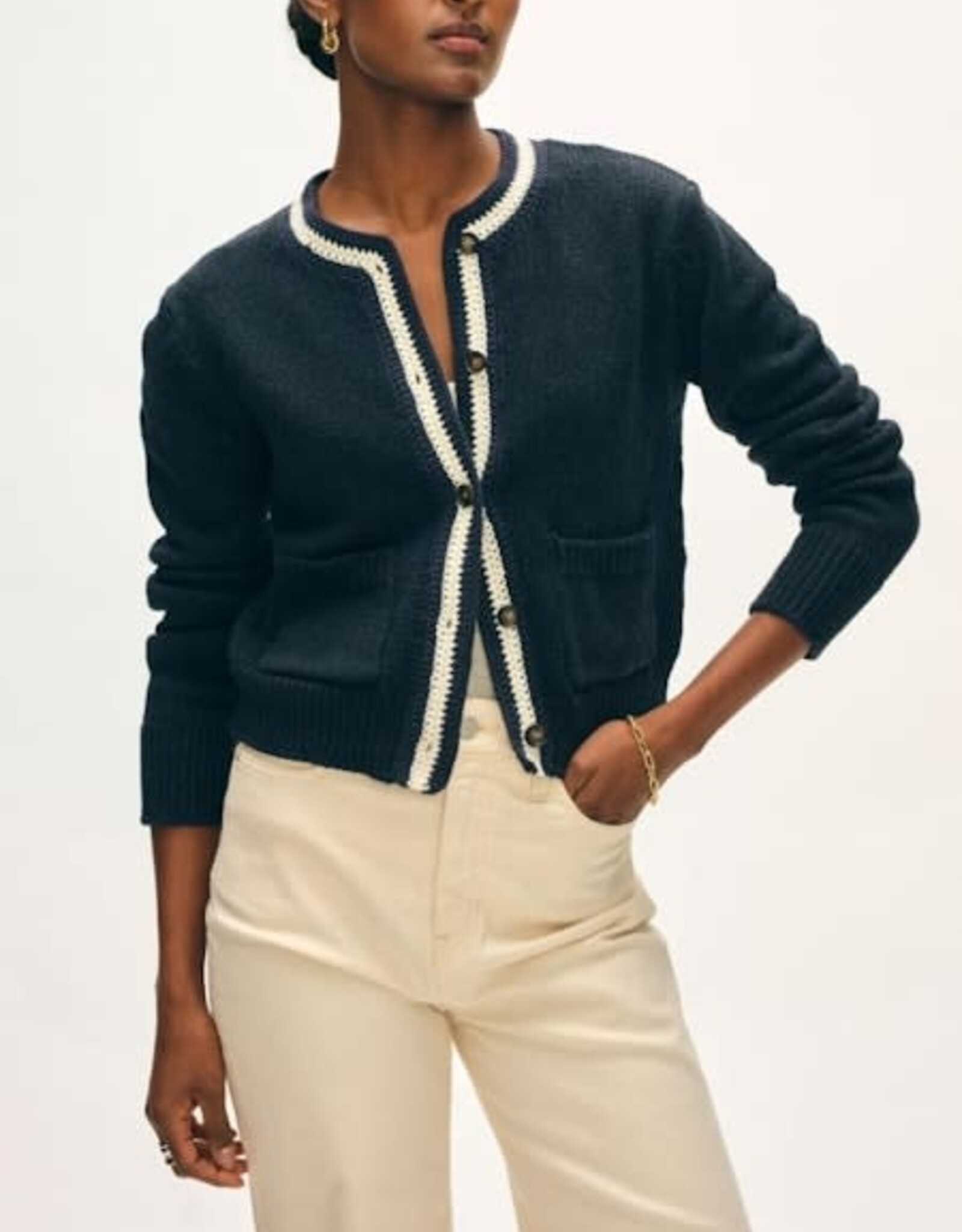 White + Warren Lofty Cotton Crochet Cardigan