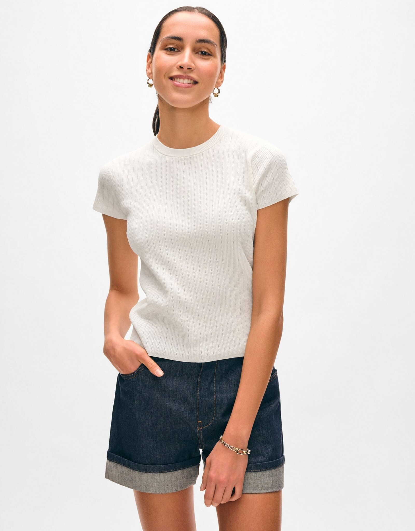 White + Warren Paperfine Pointelle Top
