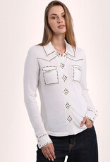 MINNIE ROSE 9438 Cotton Cashmere Hot Fix Button Shirt