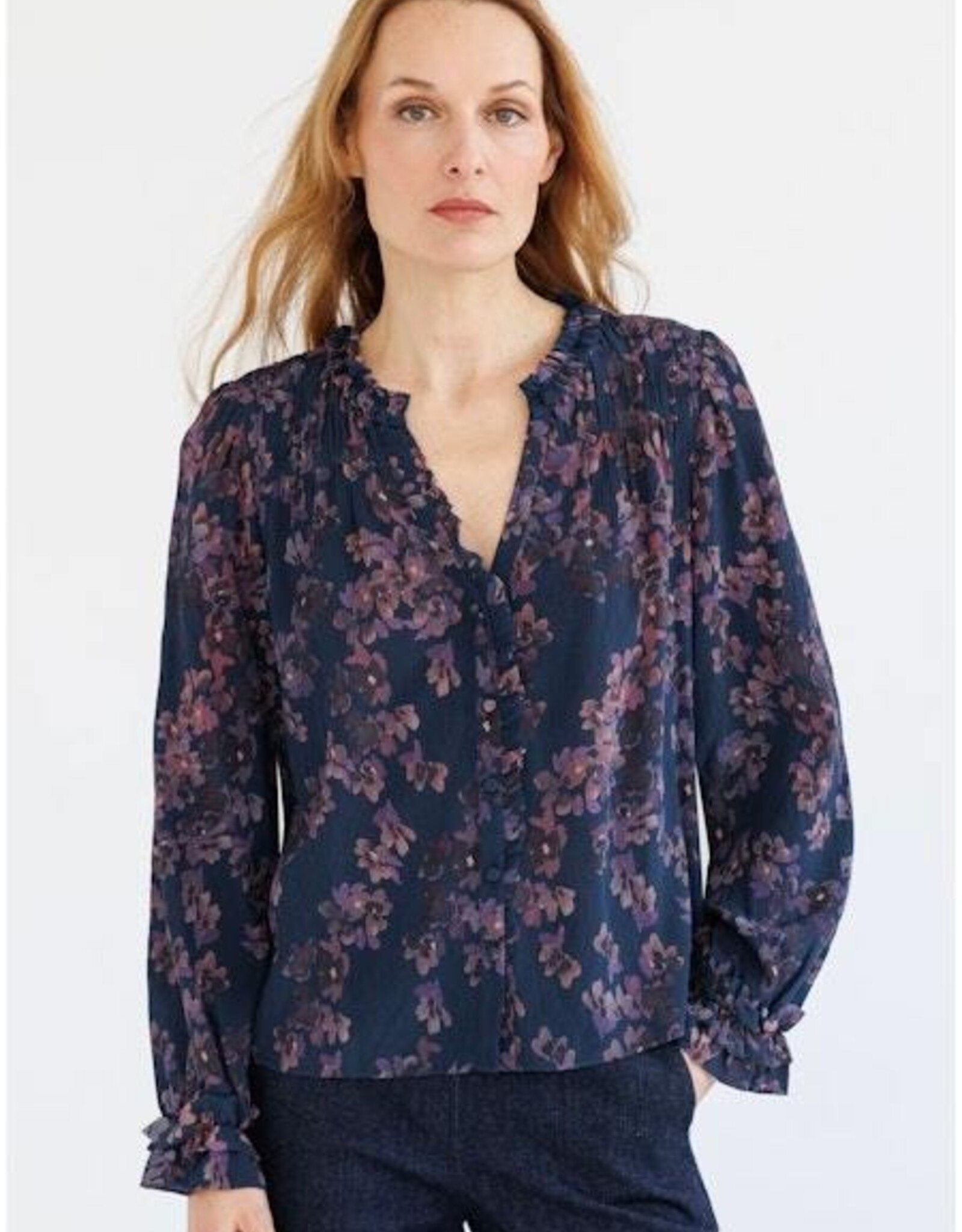 GO by GO SILK Go Girly Blouse Forget Me Not