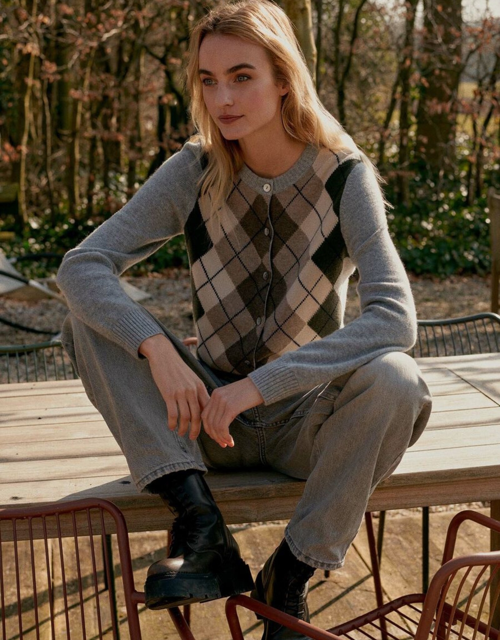 REPEAT CASHMERE Argyle CARDIGAN