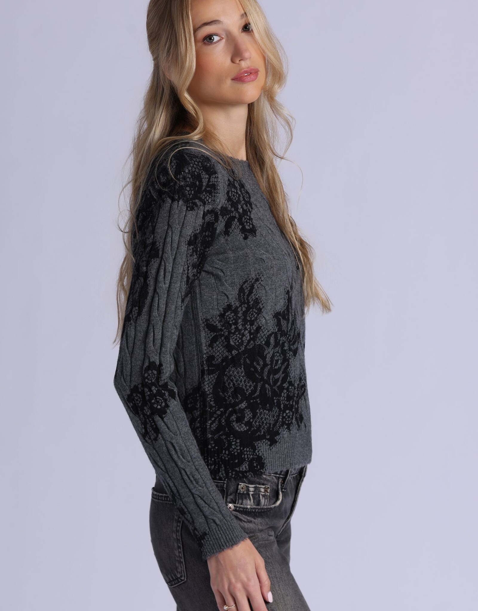 MINNIE ROSE 94105 Lace Crew Neck