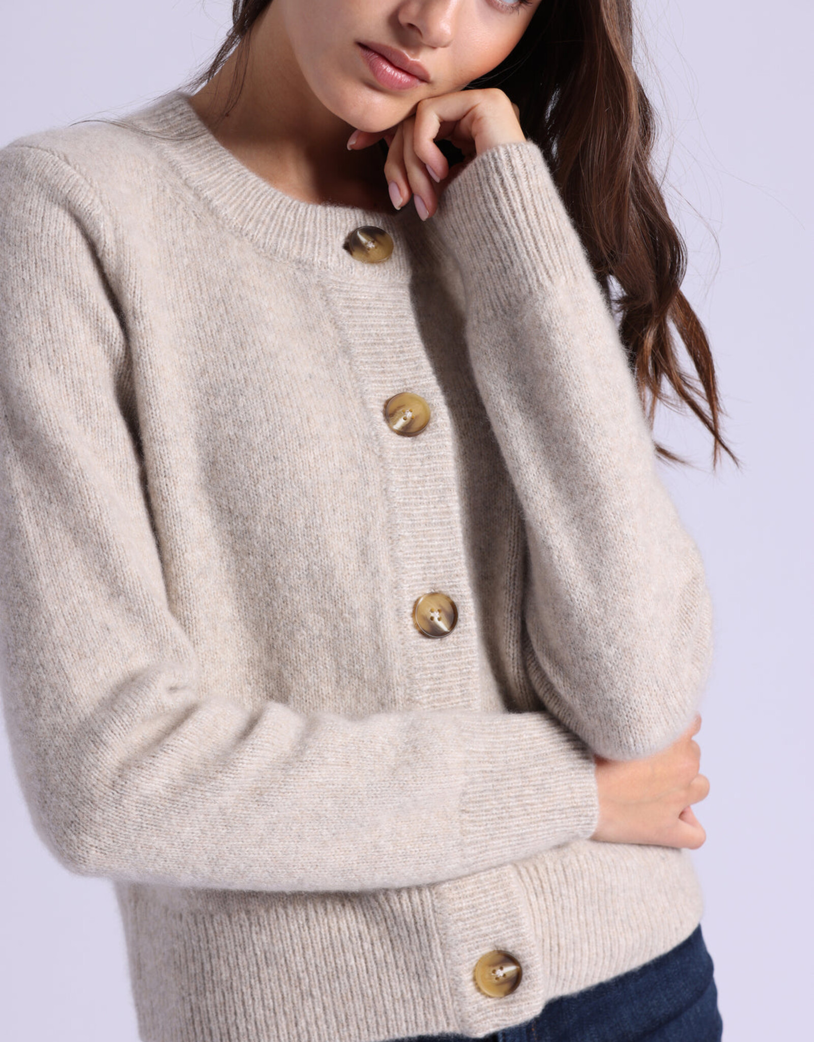 MINNIE ROSE 94197 Cash Silk Relaxed Crew Cardi