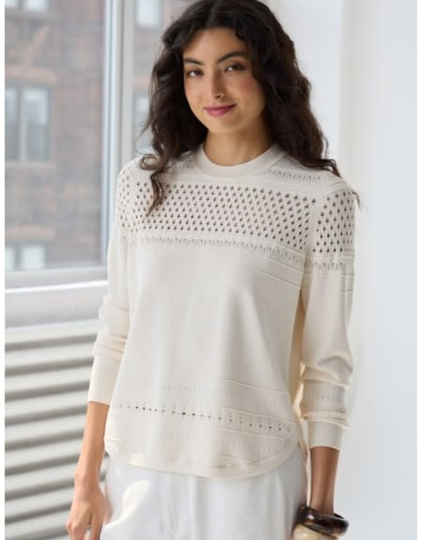 Autumn Cashmere Pointelle Stitch Shirttail Crew