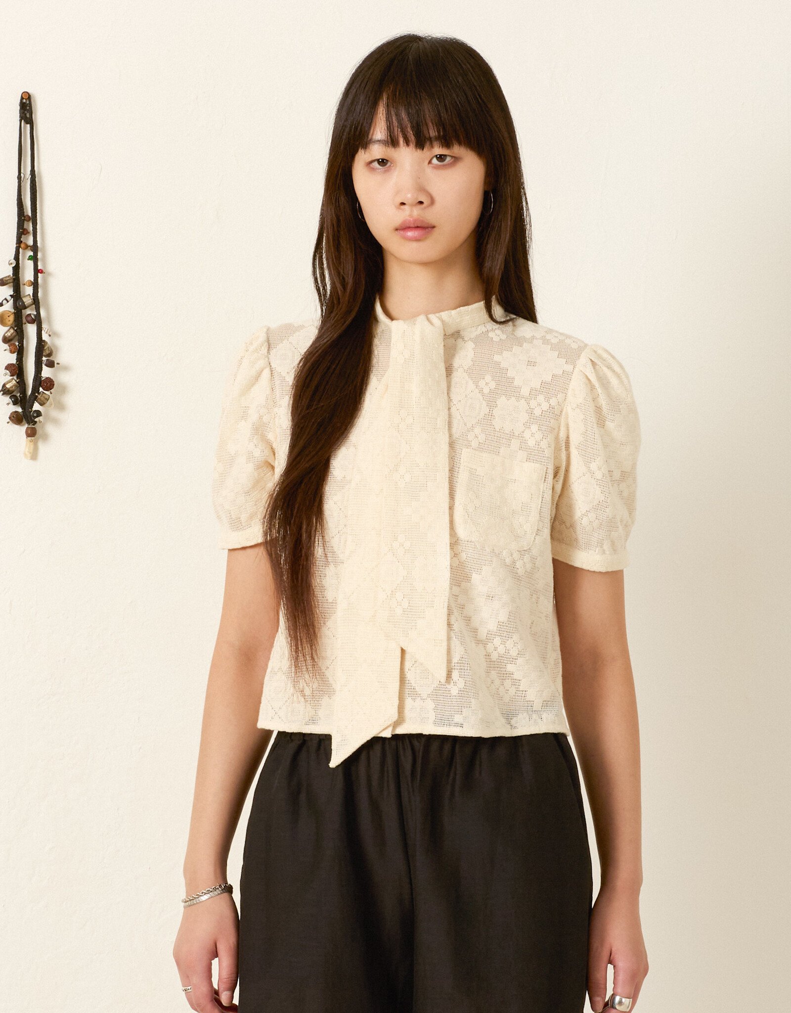 Alix of Bohemia Chance Ecru Tetris Lace Top
