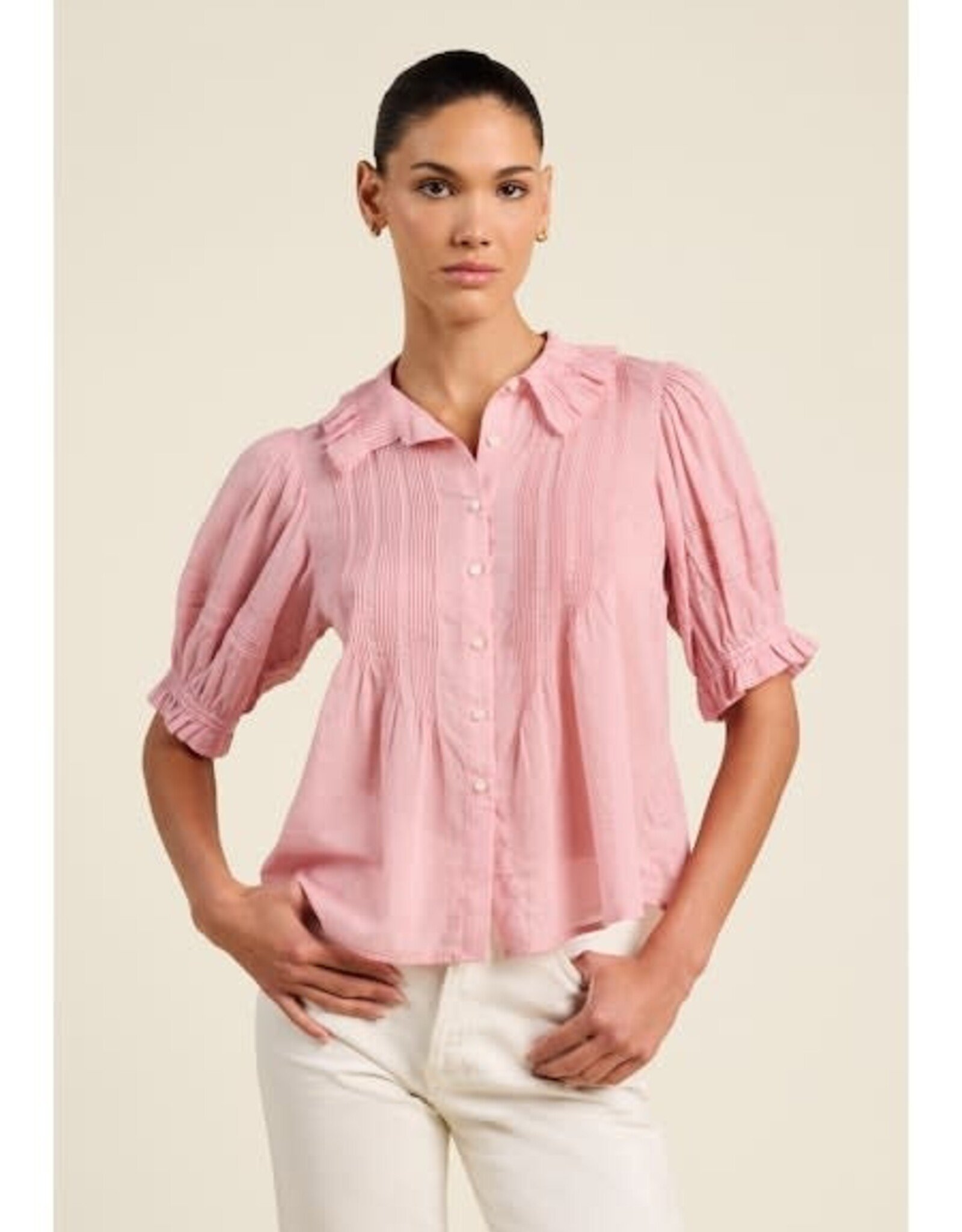 Trovata Birds of Paradis Jess Blouse Blush Houndstooth