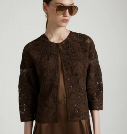 Kangra Chocolate Crocheted Cardigan w/Sparkle