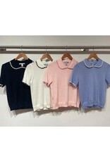 Autumn Cashmere Collar Top w/Crochet Edged