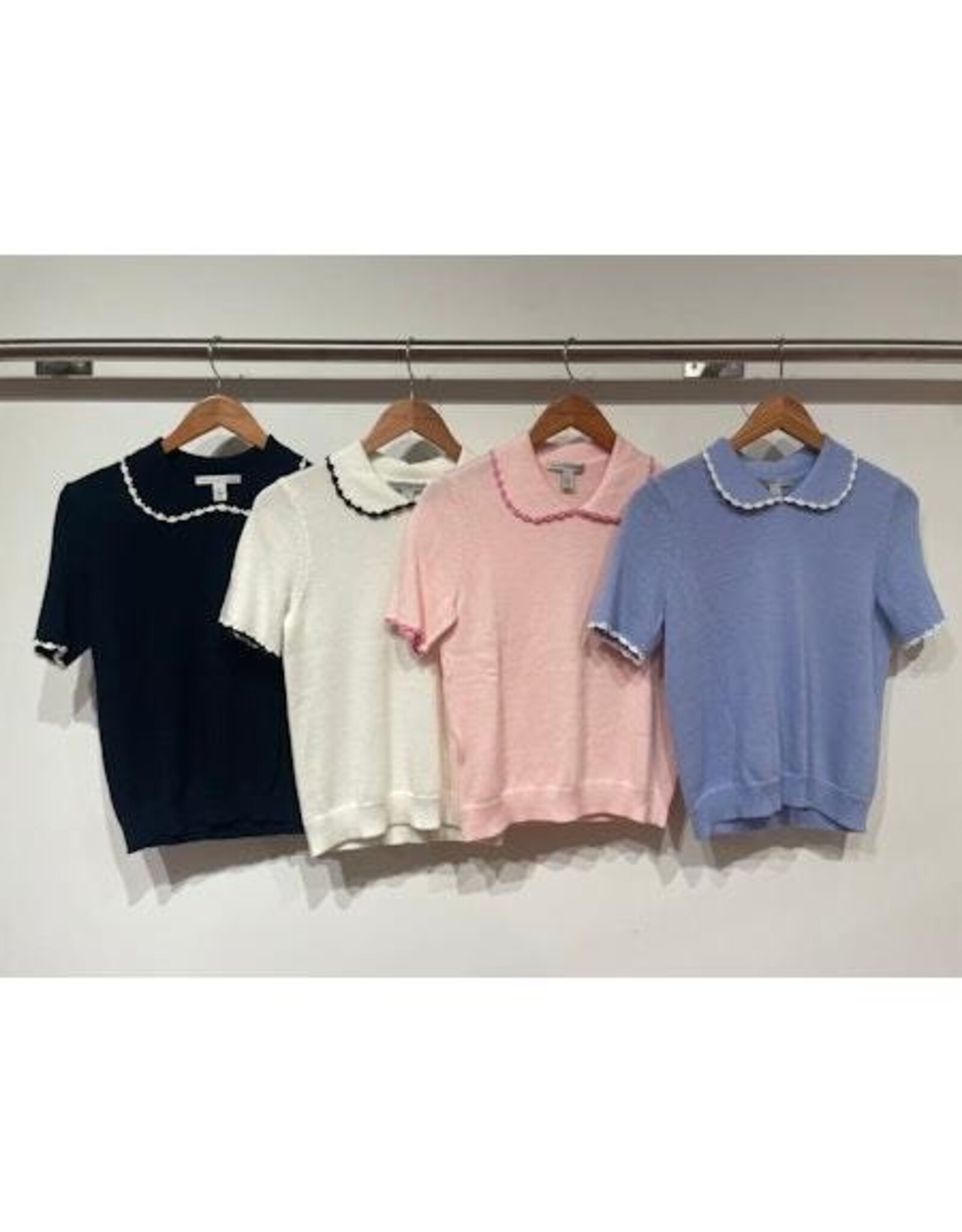 Autumn Cashmere Collar Top w/Crochet Edged