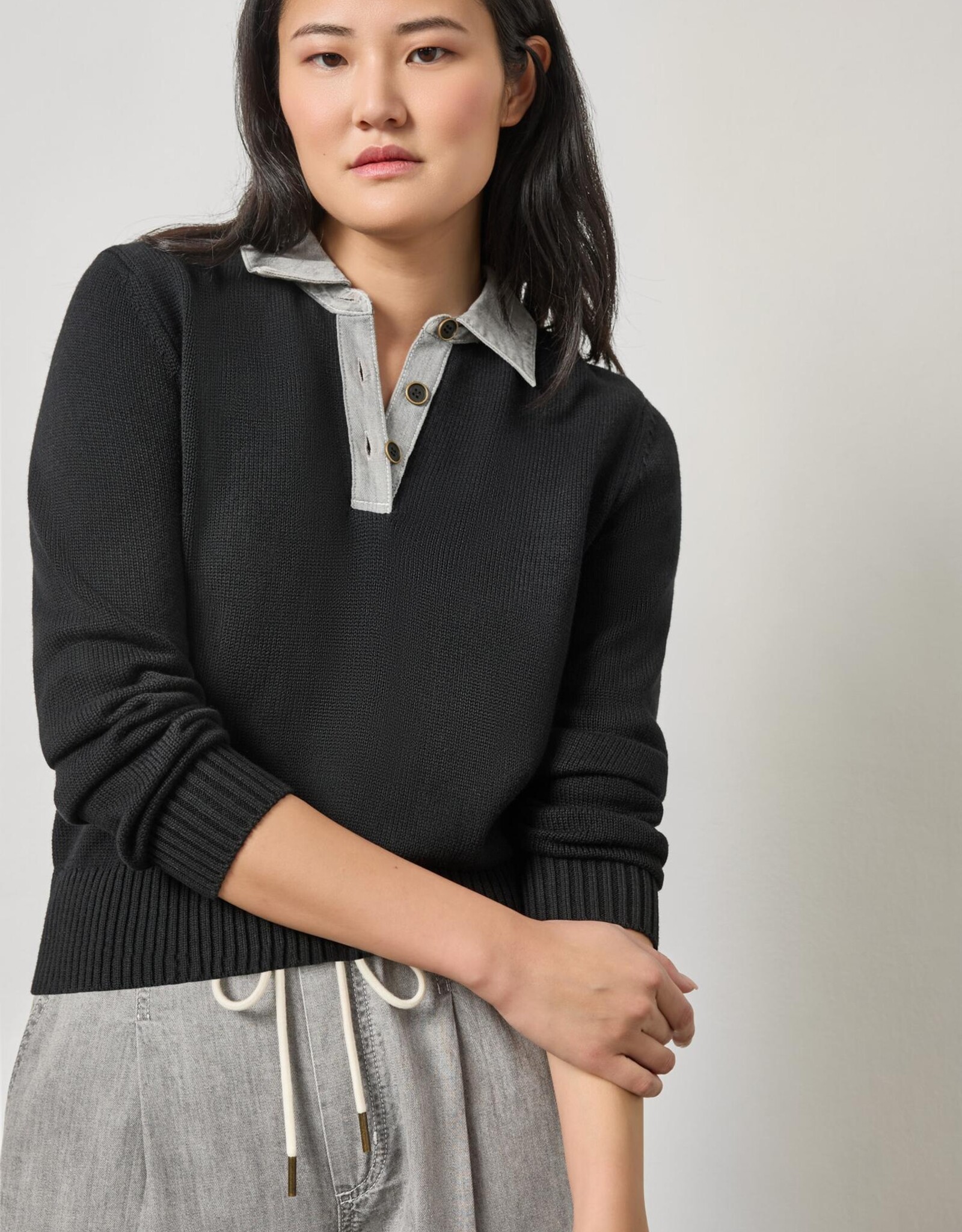 Lilla P  Denim Collar Polo