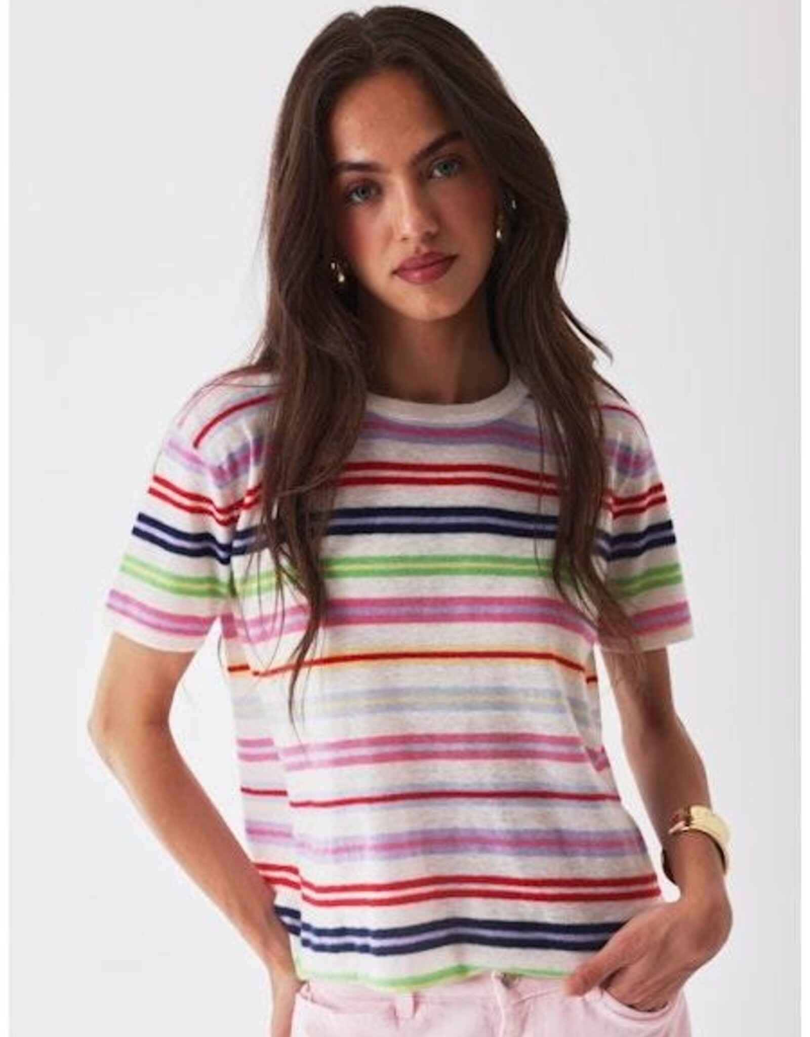 Majestic Filatures Extrafine Cashmere Novelty Stripe S/S Crew