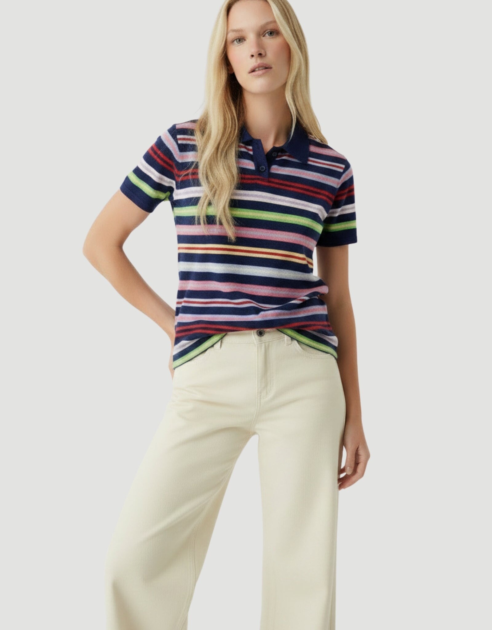 Majestic Filatures Extrafine Cashmere Novelty Stripe s/s Polo