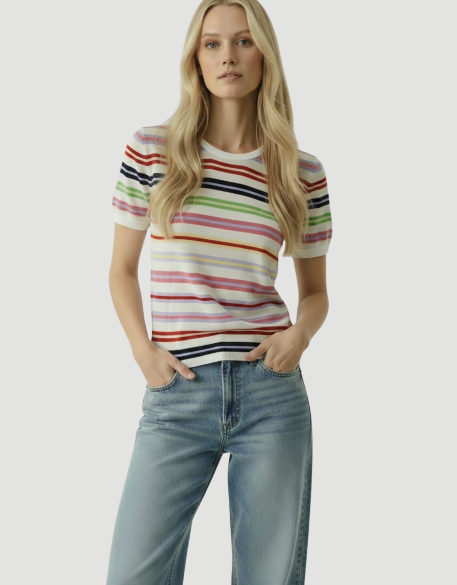 Majestic Filatures Extrafine Cashmere Novelty Stripe S/S Crew