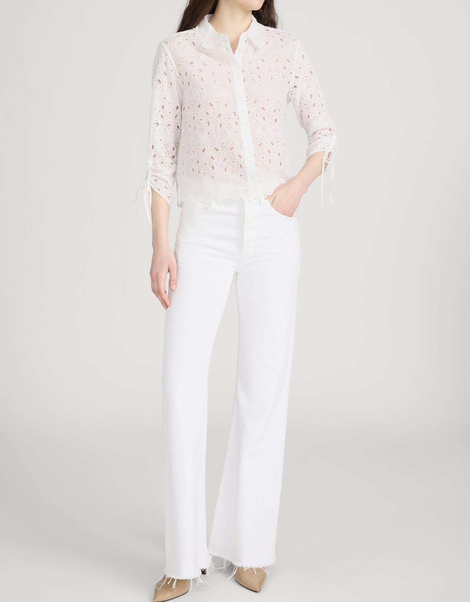 FRAME The Paisley Eyelet Cinch Sleeve Top