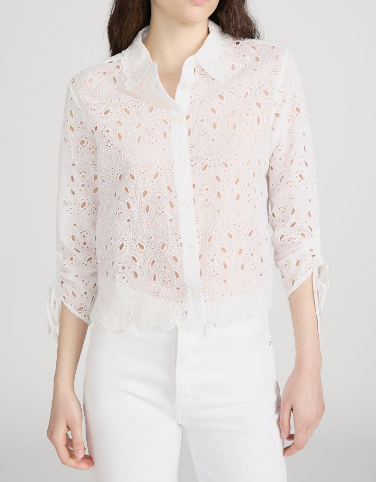 FRAME The Paisley Eyelet Cinch Sleeve Top