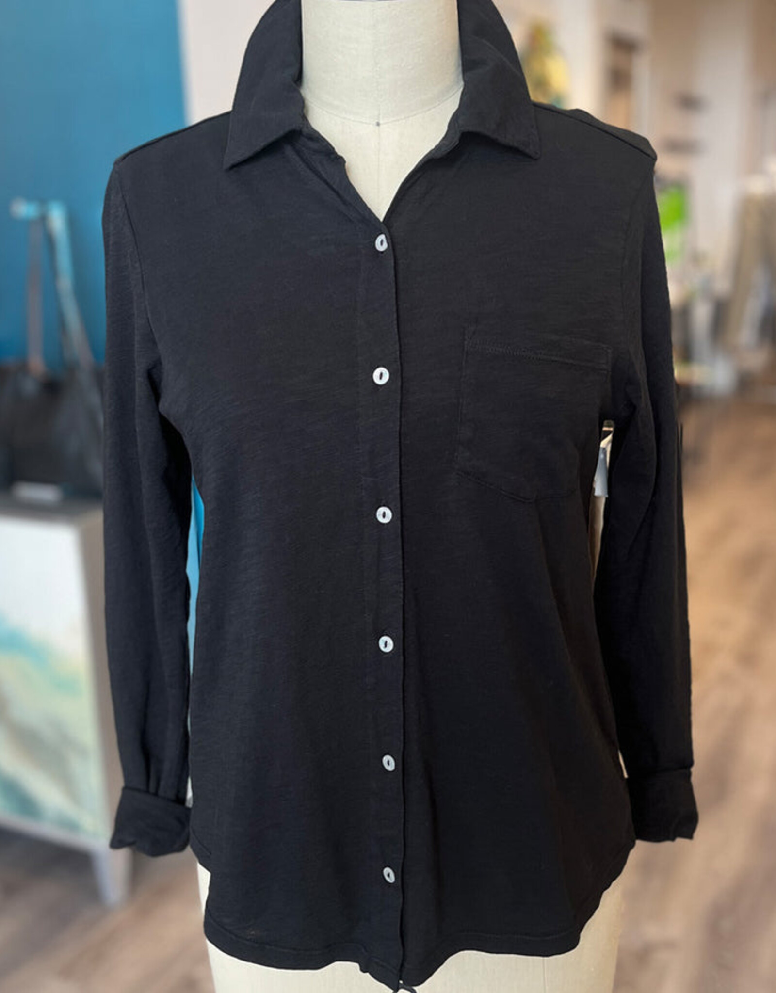 Elliott Lauren L/S  Button Front Tee W/Collar