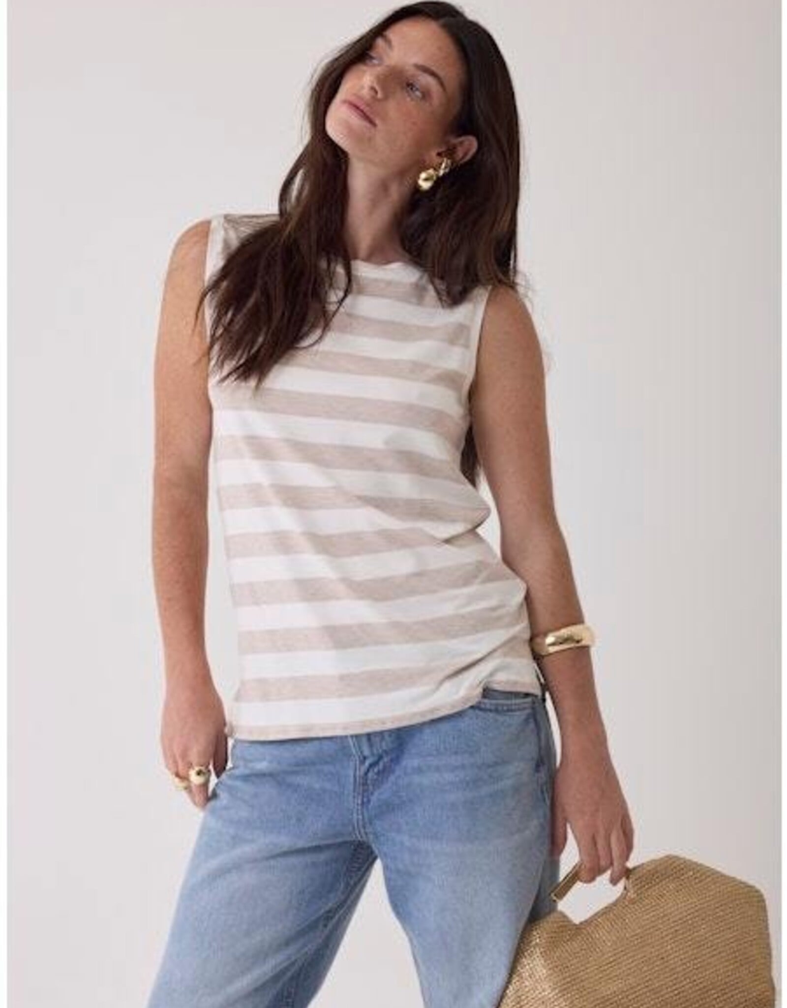 Majestic Filatures Soft Touch Stripe Sleeveless Boatneck
