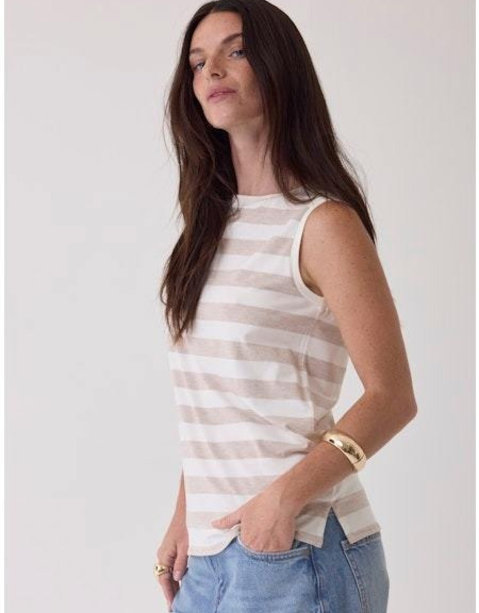 Majestic Filatures Soft Touch Stripe Sleeveless Boatneck