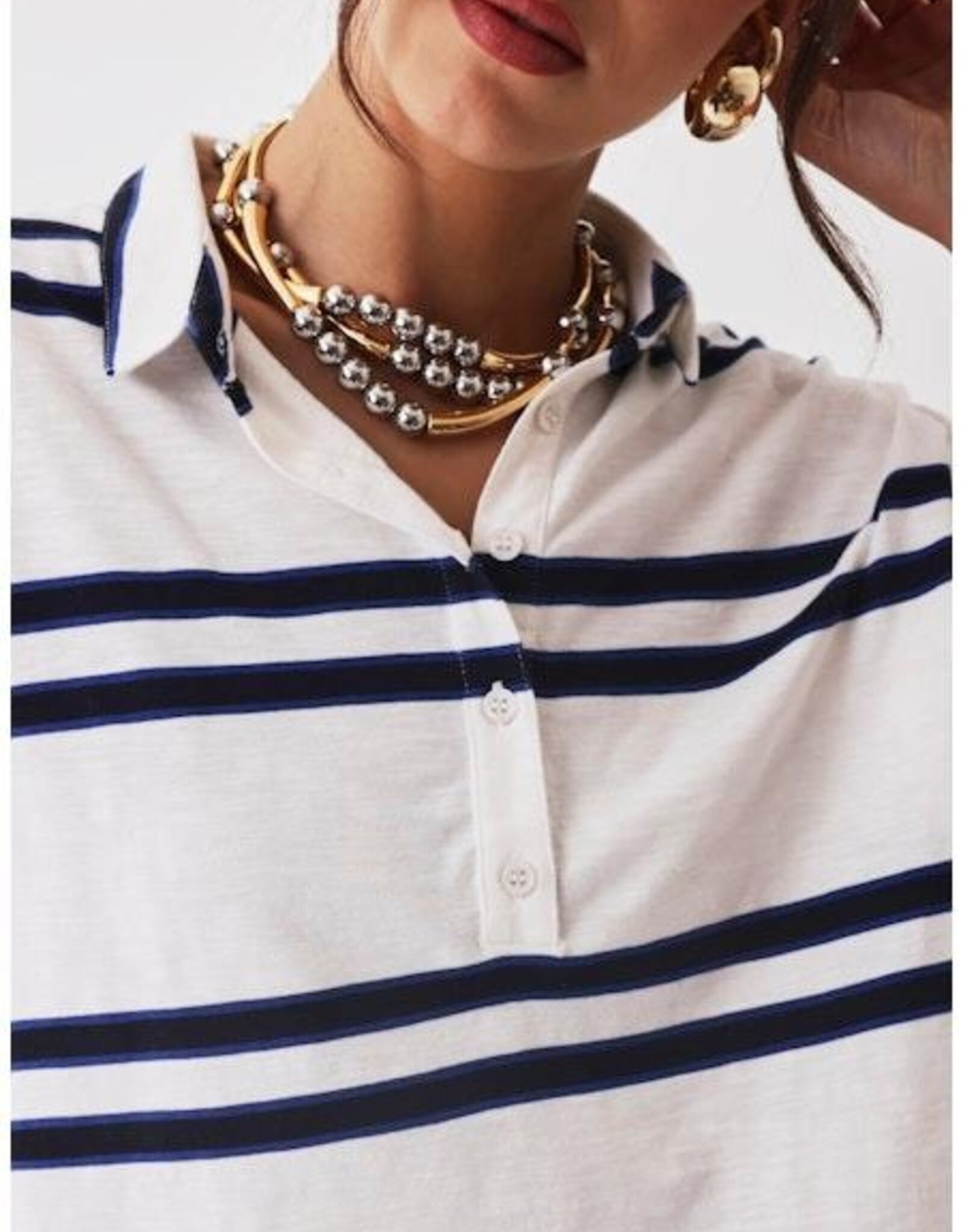 Majestic Filatures Organic Cotton Jersey Stripe Cap Sleeve Polo