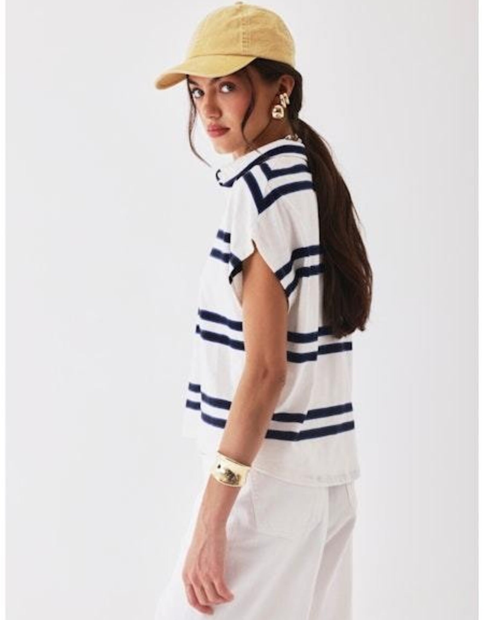 Majestic Filatures Organic Cotton Jersey Stripe Cap Sleeve Polo
