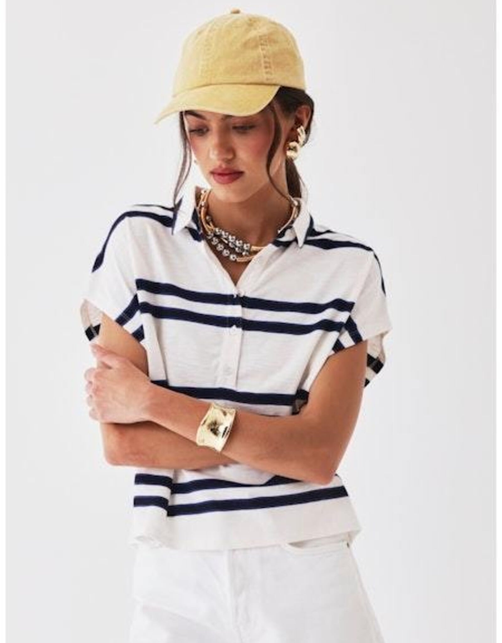 Majestic Filatures Organic Cotton Jersey Stripe Cap Sleeve Polo