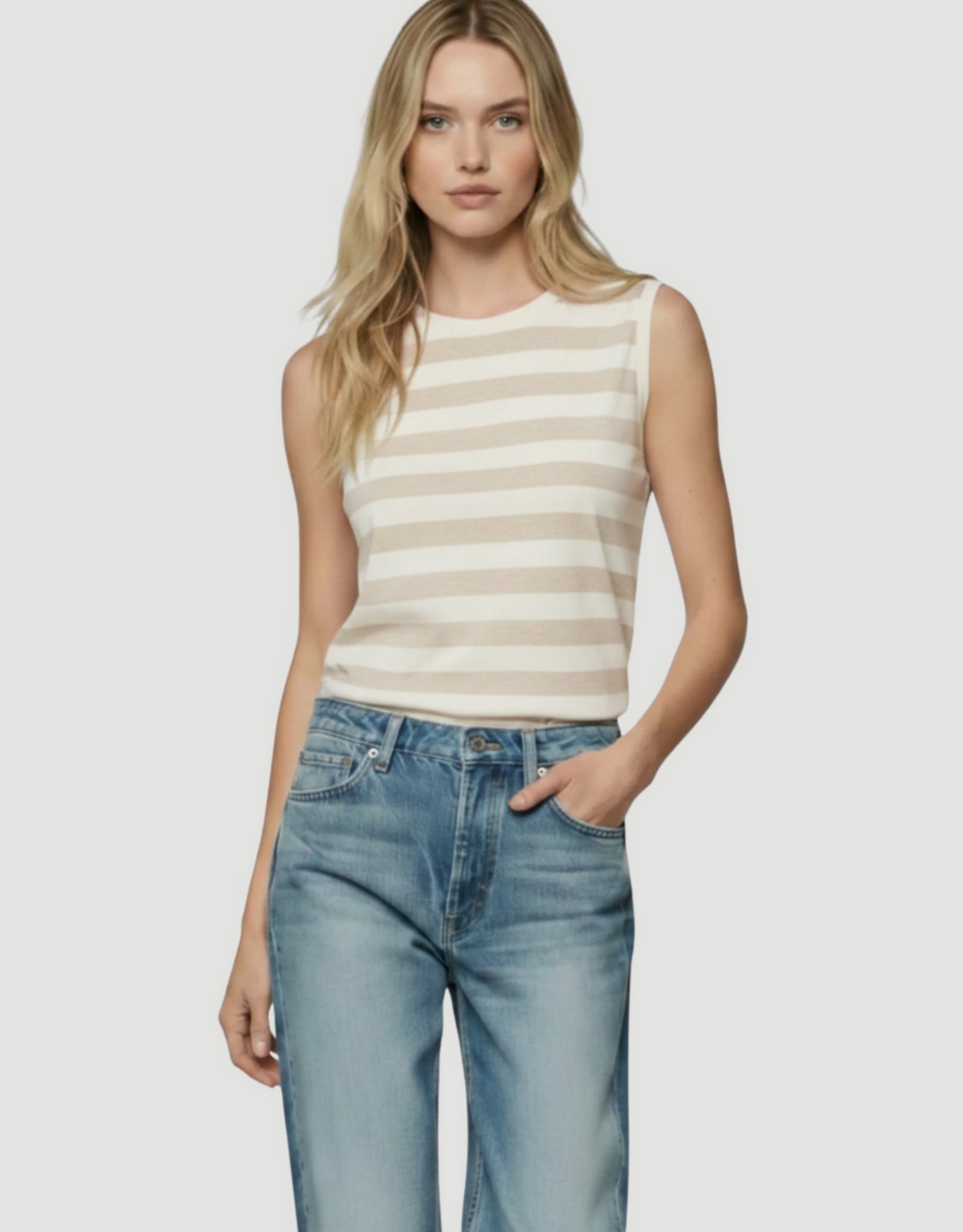 Majestic Filatures Soft Touch Stripe Sleeveless Boatneck