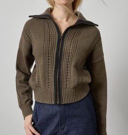 Lilla P Contrast Collar Zip Cardigan