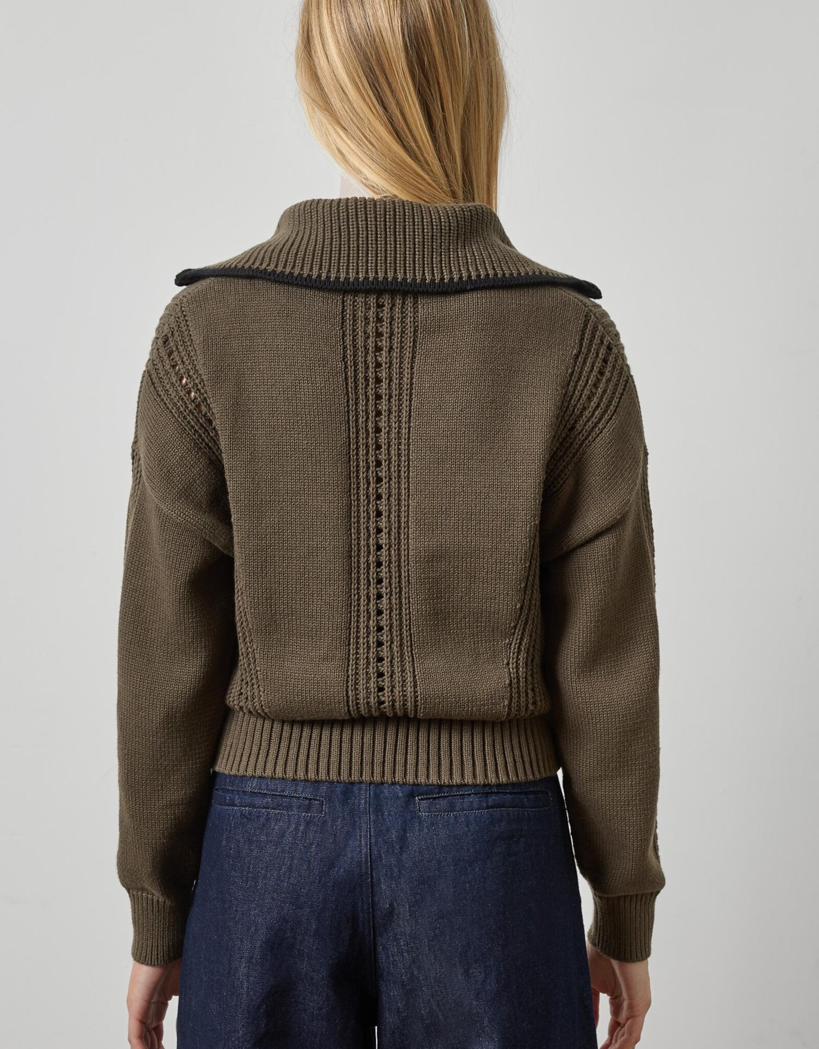 Lilla P Contrast Collar Zip Cardi PA3502
