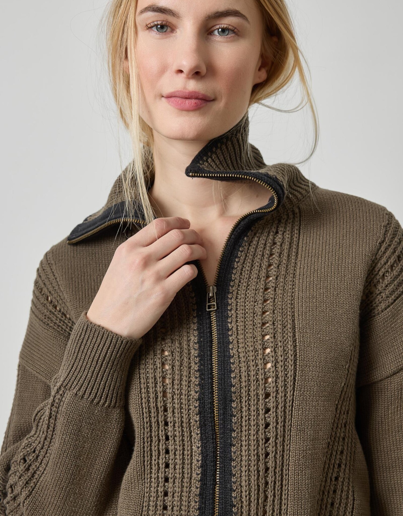 Lilla P Contrast Collar Zip Cardi PA3502