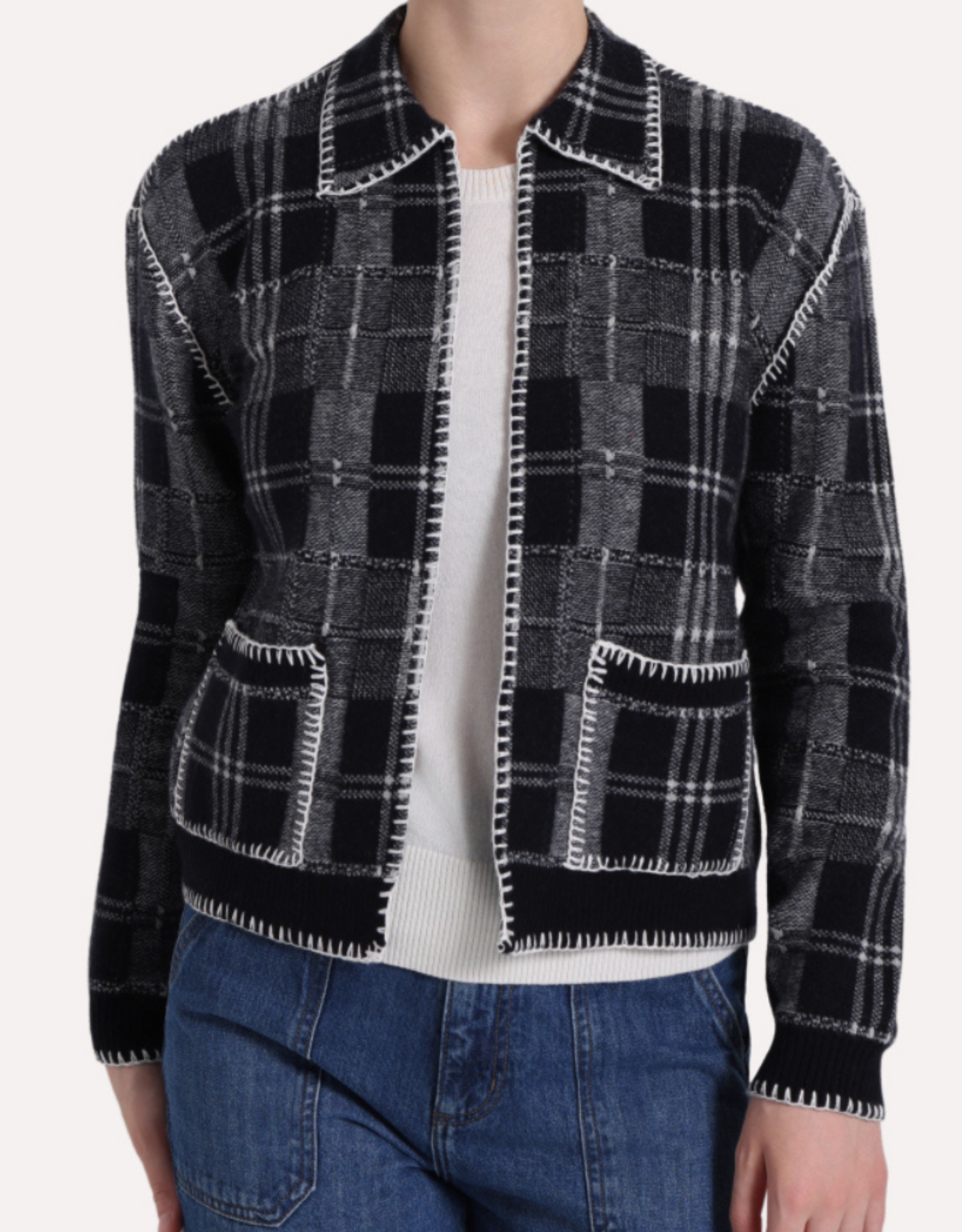 MINNIE ROSE Plaid Collar Cardi 9925