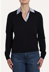 MINNIE ROSE Pinstripe Collar Combo Sweater