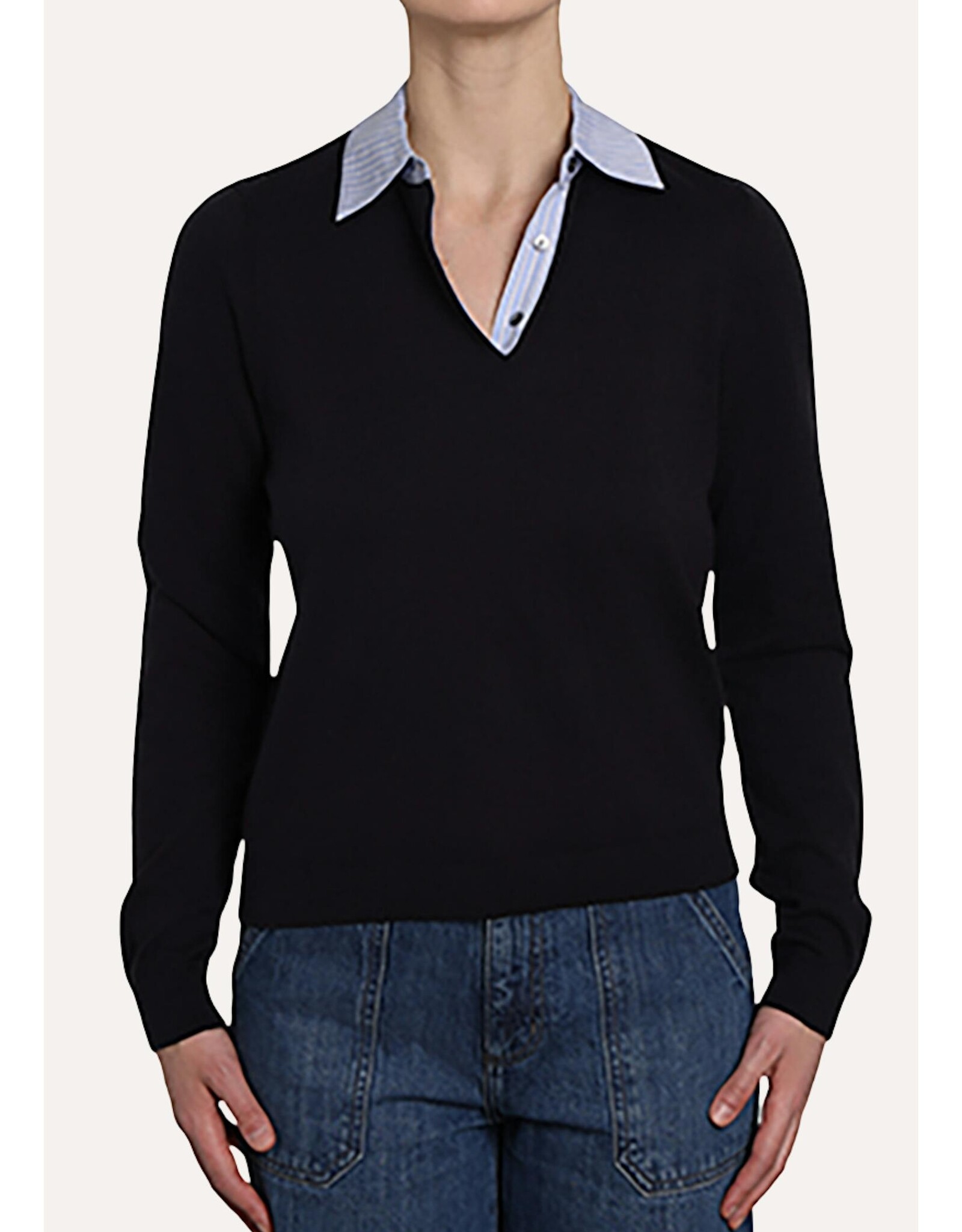 MINNIE ROSE Pinstripe Collar Combo Sweater