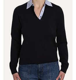 MINNIE ROSE Pinstripe Collar Combo Sweater