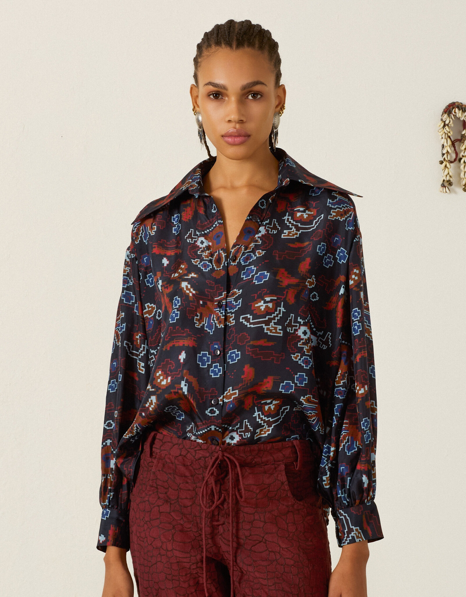 Alix of Bohemia Emery Indigo Kilim Silk Shirt