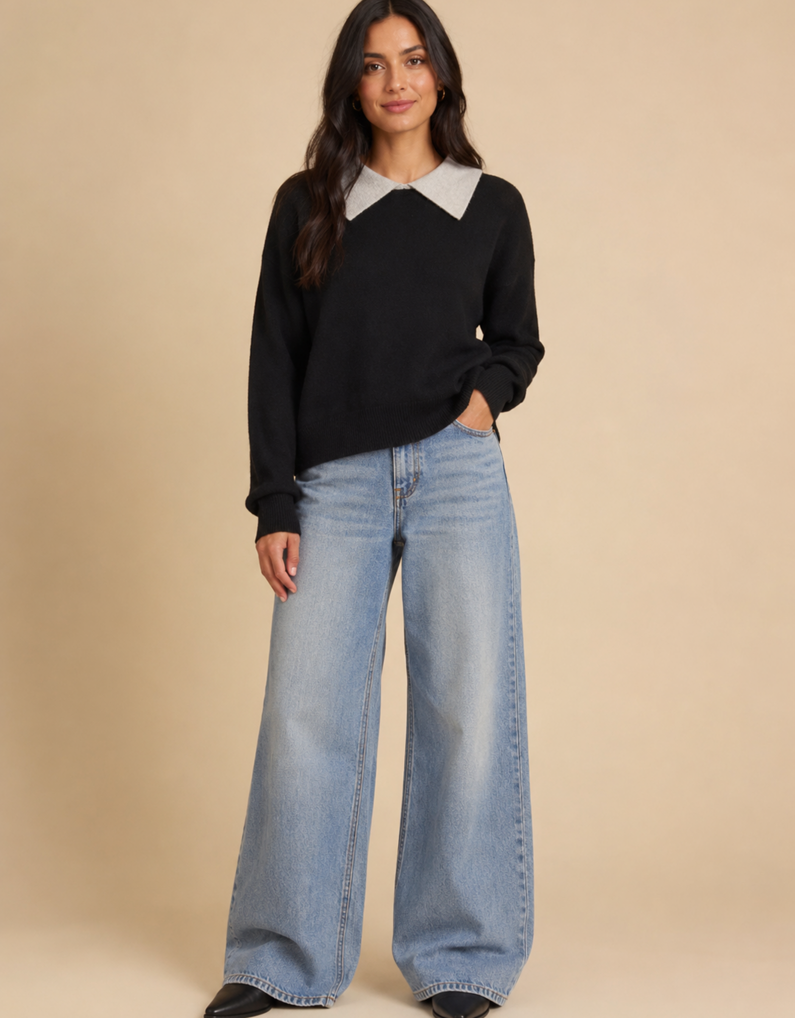 White + Warren Contrast Collar Sweater