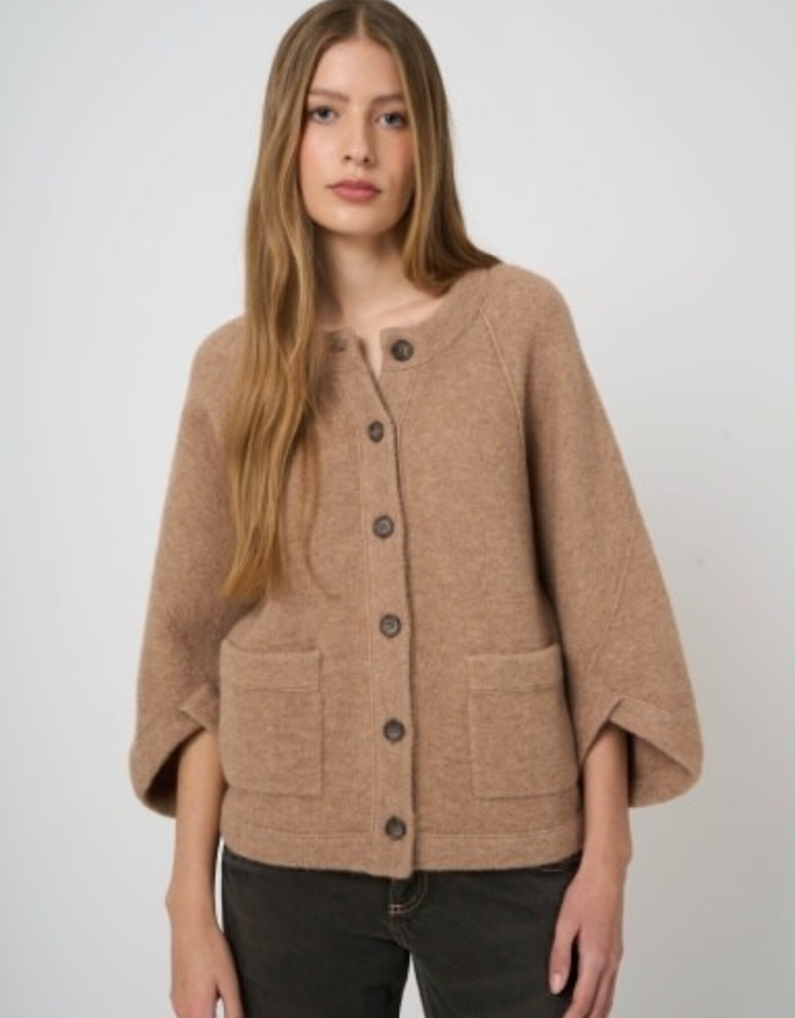 REPEAT CASHMERE Cardigan w/Indented Sleeve