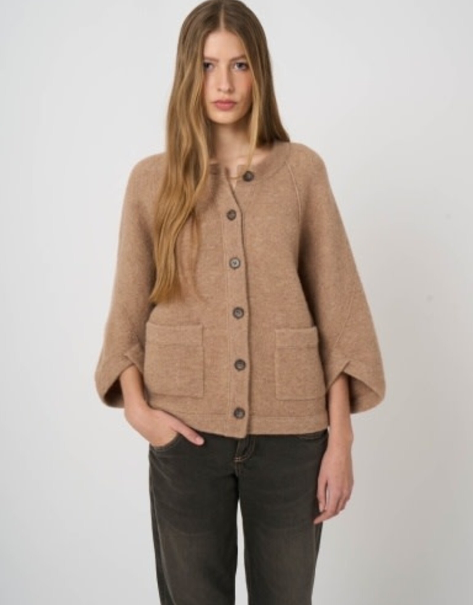 REPEAT CASHMERE Cardigan w/Indented Sleeve