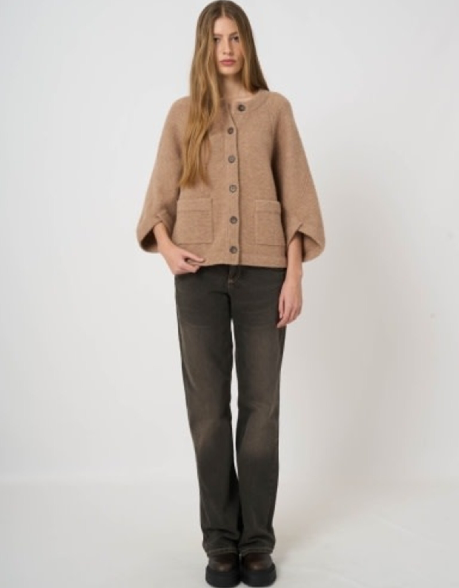 REPEAT CASHMERE Cardigan w/Indented Sleeve