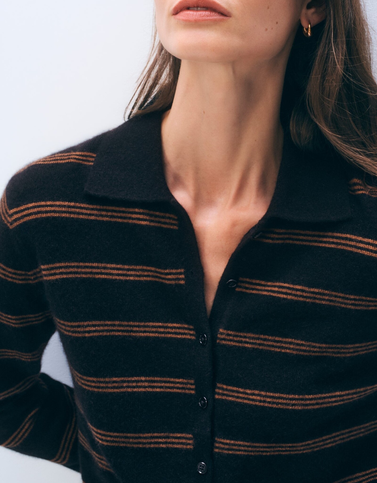 White + Warren Cashmere Striped Cardi 21467A