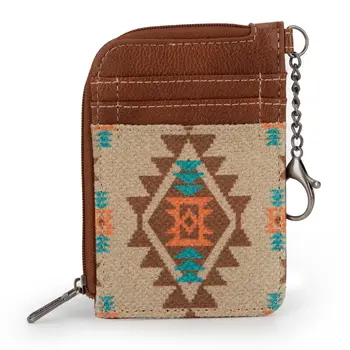 Wrangler Wrangler WG2203-W005TN Southwestern Art Print Mini Zip Card Case -Tan