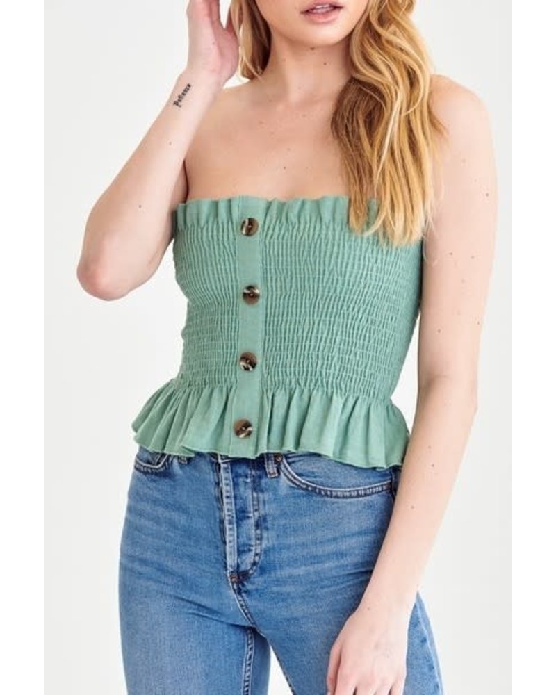 smocked strapless top