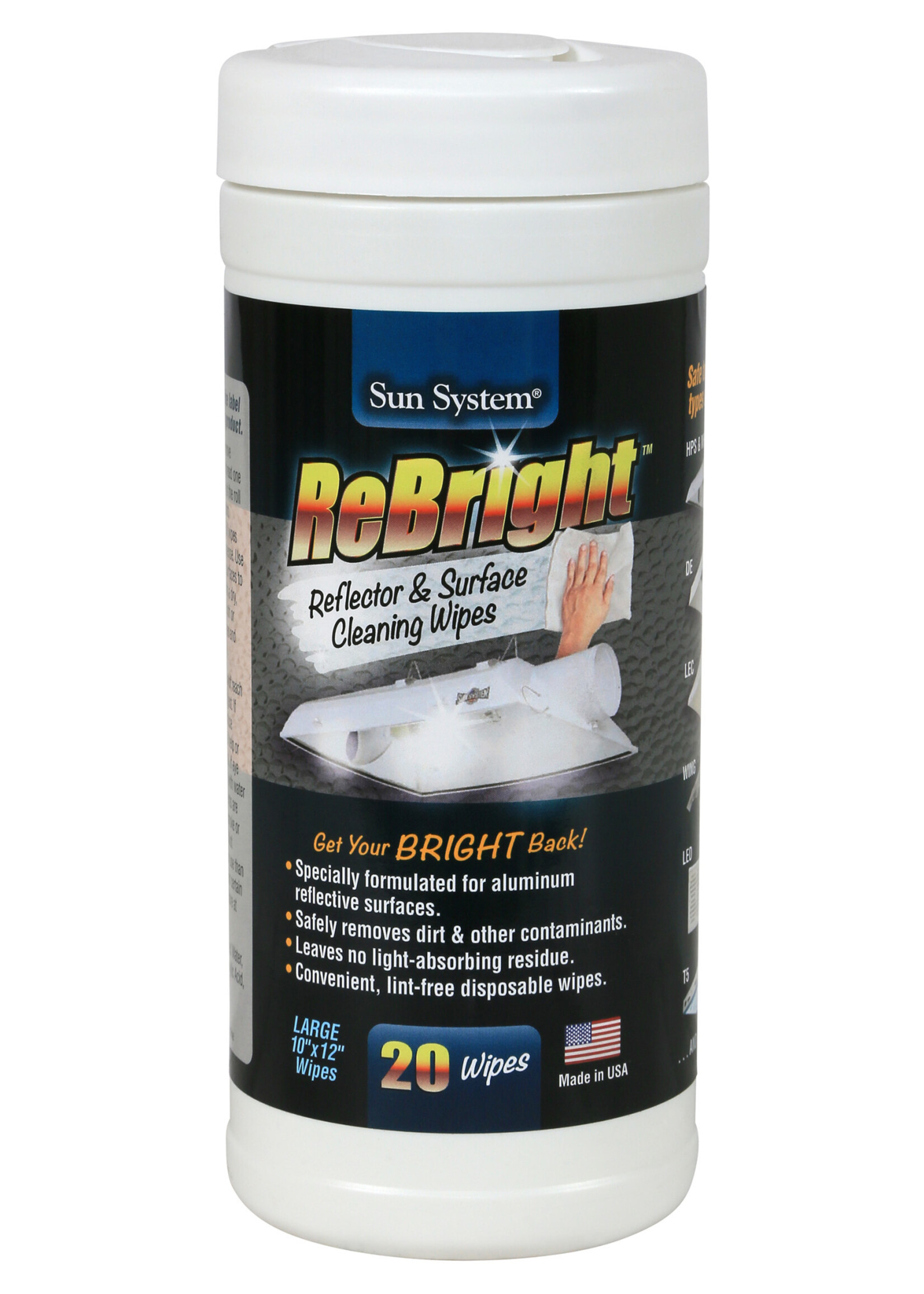 Sun System Power and Lamp Cord Sun System ReBright Reflector Cleaner Wipes 20 Count