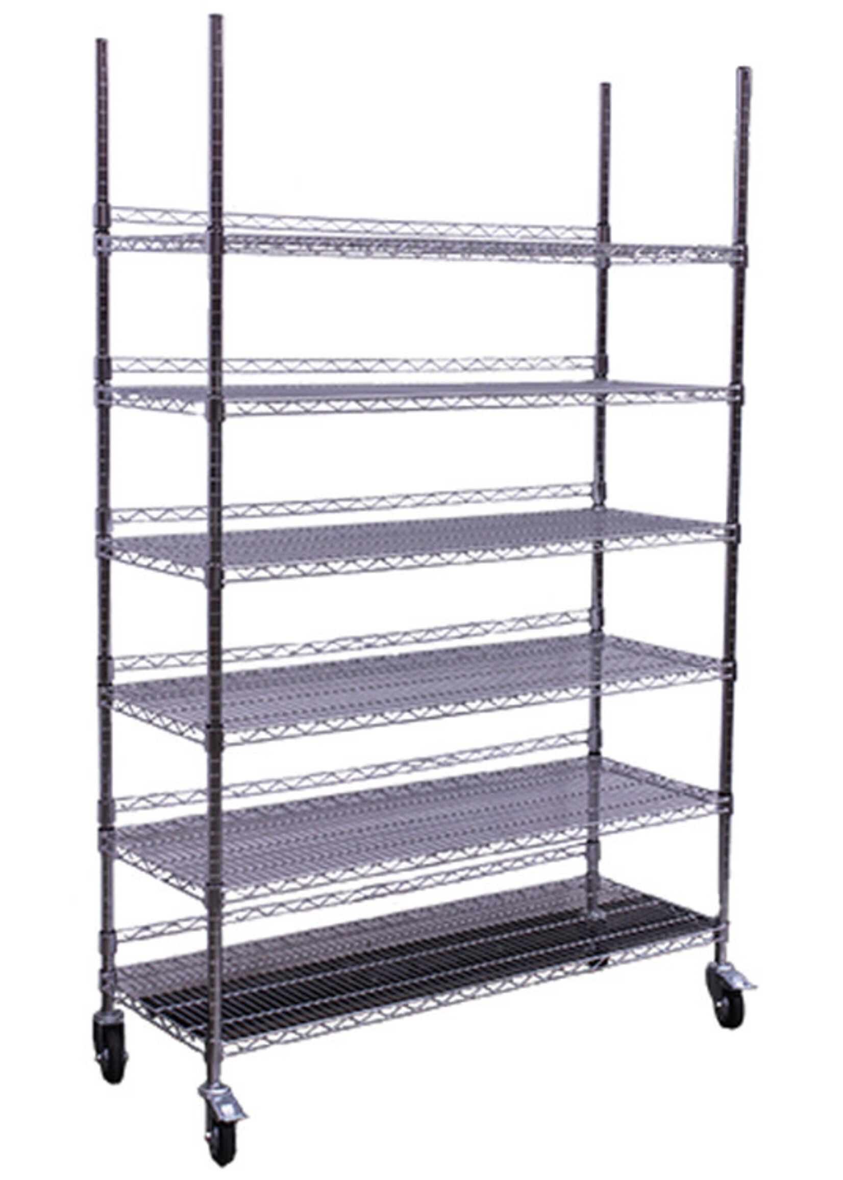 Hydro Flow Hydro Flow Commercial Grade Chrome Storage Rack - 6 Shelves w/ Backstop & Casters