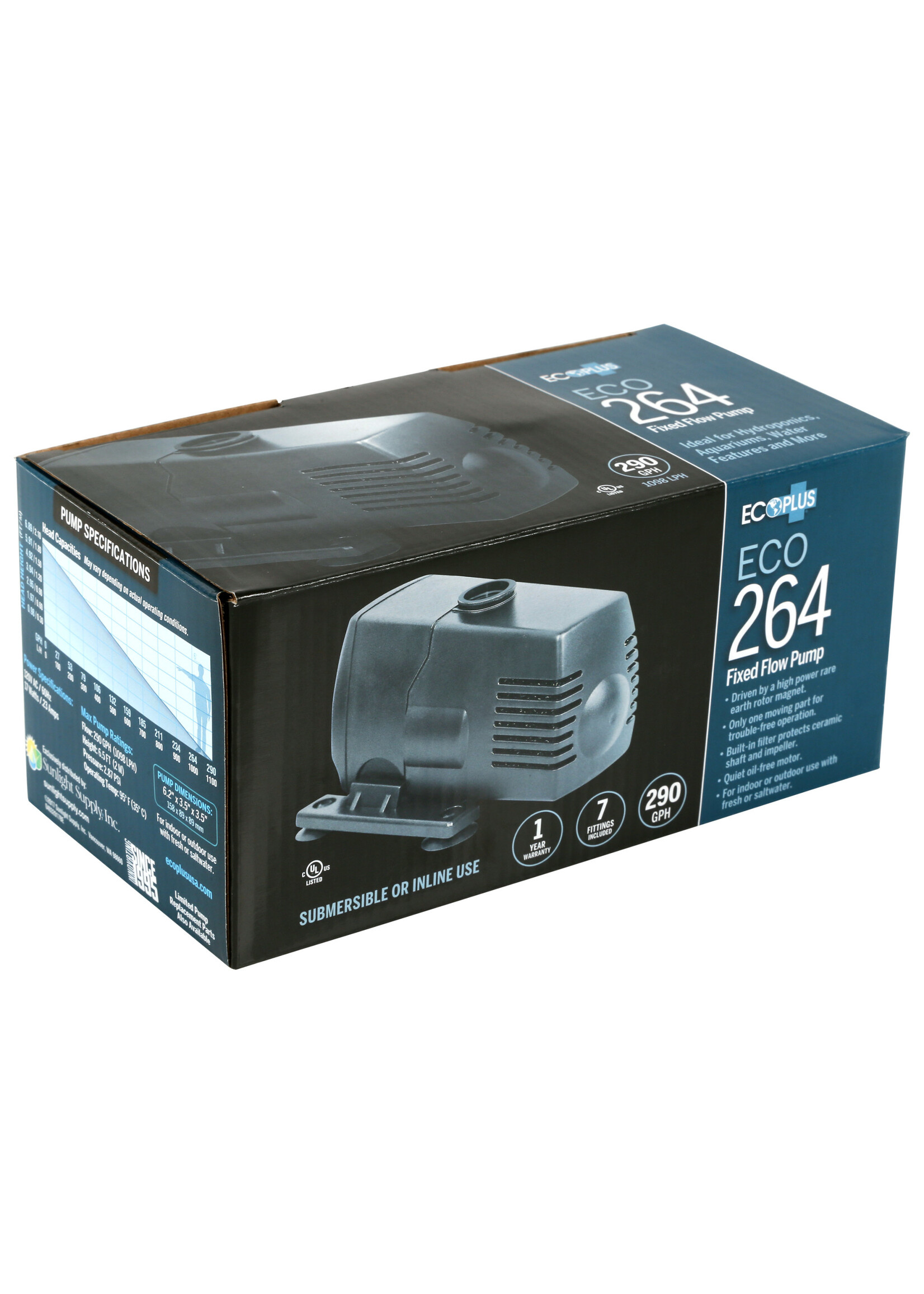 Eco Plus EcoPlus Eco 264 Fixed Flow Submersible/Inline Pump 290 GPH (18/Cs)